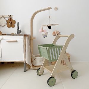 Wooden Shopping Cart Toy for Boys And Girls Pretend Play Step Push Cart Gift 2-6 Years Old Childrens Walking Training Car