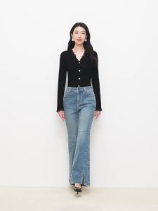 Koradior | High Waist Flared Stylish Cotton Casual Jeans
