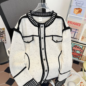 เสื้อคาร์ดิแกนถักหลวมๆ สำหรับผู้ชาย ทรงหลวมๆ สไตล์ฝรั่งเศส ทรงหลวมๆ สำหรับใส่ไปทำงาน ฤดูใบไม้ร่วง 2025 ผ้าฝ้ายผสมโพลีเอสเตอร์