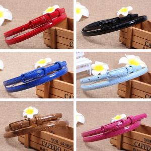 Fashion Thin Belt for Dress Sweater Jean Fashion Candy Colors Simplicity Solid Color PU Patent Leather Waistband Belts for Women