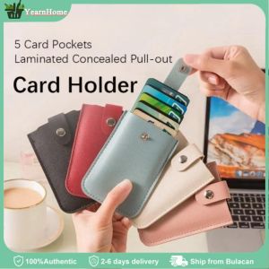 Pull Out Credit Card Holder Wallet 5 Slots Portable Slim Holder for Women Men Lightweight Pocket Wallet Organizer Case