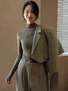 Miiow | Gray Long Sleeve Base Shirt For Women High Neck Slim Fit Autumn Casual Style Inner Wear Outerwear Suitable For Office And Party