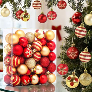 YESPERY ลูกบอลคริสมาสต์50ชิ้น/กล่องลูกบอลหลากสไตล์เครื่องประดับต้นคริสต์มาสแขวนสีแดงทองพร้อมจี้ห้อยคอ2025ตกแต่งคริสต์มาส