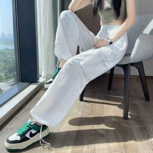 American Style Pink Work Pants Womens Hiphop Drapey Versatile Street Dance Straight Loose Cuffed Sports Wide Leg Trousers