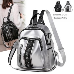 Large Capacity Letter Womens Backpack Casual Travel Fashionable Versatile Leisure Popular Soft Surface Zipper Closure Pure Color