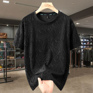 Large Size Ice Silk Cool Feeling T-Shirt Short Sleeve Mens Summer New Style Loose Fit Casual Polyester Fiber round Neck T-Shirt