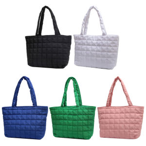 Women Tote Bag Autumn Winter Quilted Rhombus Pattern Shoulder Bag Large Capacity Top-handle Purse for Daily Use