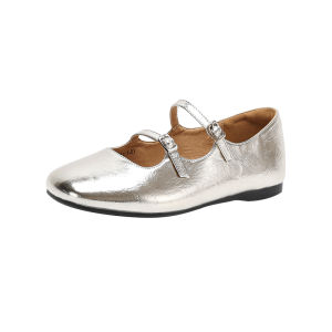 Josiny | Silver Shallow Mouth Mary Jane Flats