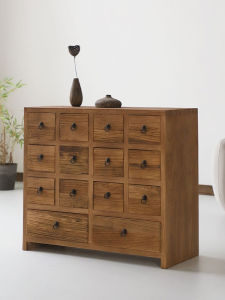 Zen Style Vintage Elm Drawer Multi-Compartment Console Cabinet