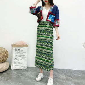 Váy Dài Đến Giữa Bắp Chân Phong Cách Thái Lan Một Mảnh Có Thắt Lưng Cho Nữ Dân Tộc Dai Váy Chữ a Cạp Cao Bằng Vải Cotton Pha Lanh