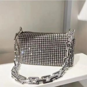 Women Bling Rhinestone Design Shoulder Bags Evening Handle Chain Bag Trend Luxury Wedding Crossbody Bag