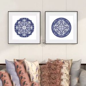 Blue Porcelain Decorative Painting Simplistic Modern Living Room Restaurant Entrance Wall Art Blue Glaze Chinese Style Home Decor