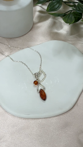 MILLENNE Multifaceted Baltic Amber Heart On Your Leaf Silver Pendant with 925 Sterling Silver (MLP-01)