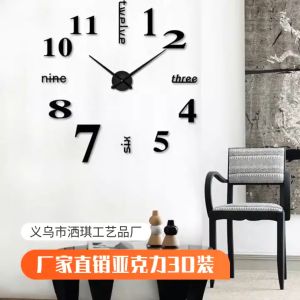 【Free-delivery】 3D Mirror DIY Large Wall Clock DIY Wall Clock 3D Mirror Sticker Metal Roman Numerals Big Clock