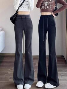 กางเกงขายาวทรงหลวมเอวสูงสไตล์อเมริกันสำหรับผู้หญิง กางเกงขายาวทรงขาบานแบบลำลอง ทรงขาบาน ทรงสลิมฟิต กางเกงขายาวทรงสปอร์ต