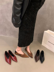 Retro Flat Bottom Leopard Print Pointed Toe Womens Shoes Comfortable Commute Black Soft Bottom Spring Autumn Seasonal Flats