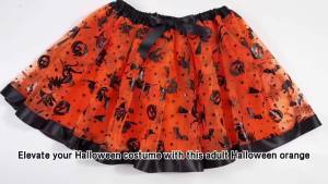 Halloween Adults Tulle Skirt Adorned with Bats Pumpkins Stars This Orange Tulle Skirt Has a Black Bow Waist Trim