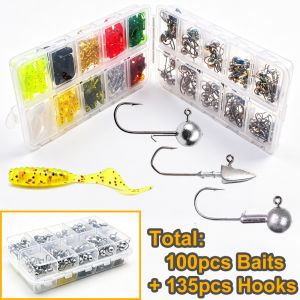 235pcs a box jig head hooks and baits set with 20-compartment box design perfect for soft bait hooks for catfish bass trout