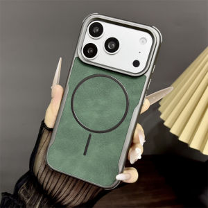 Matte PU Leather For Magsafe Magnetic Case For iPhone 17 16 15 14 13 Pro Max Air Wireless Charge Metal Lens Frame Bumper Cover