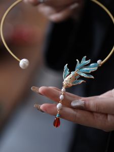 Chinese Ancient Style Horse-Face Skirt Accessories Cymbal Tassel New Chinese Style Collar Phoenix Natural water Short Pearl Necklace Necklace