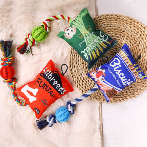 Pet Toys Sound Making Teeth Grinding Chip Cat Toys Dog Teeth Cleaning Rope Knot Toys Small Medium Size Pet Entertainment Toys