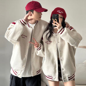 Áo Khoác Bóng Chày Dày Dặn Phong Cách Mỹ Thêu Màu Tương Phản Cho Nam Mùa Thu Đông 2024 Áo Khoác Ngoài Thường Ngày Rộng Rãi