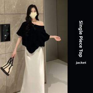 YUEZHONGWEI | Off-Shoulder Ice Silk Knit Short Sleeve Loose Summer Top
