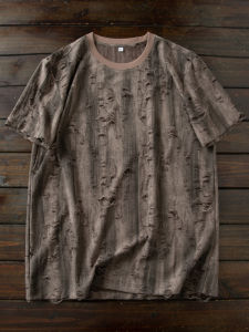 Original Skin-Friendly Long Velvet Cotton Mens T-Shirt Vintage Style Summer Breathable Distressed round Neck Short Sleeve