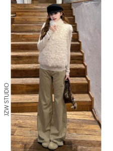 Khaki Loose Fit Womens Jeans Flared Leggings Casual Low Waist Denim Pants Wear Resistant Four Seasons Universal Ladies Jeans