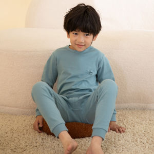 Boys Long Johns Top & Bottom Childrens Underwear Suit Pure Cotton Fall and Winter Cotton Youth Boy Pajamas Heattech Cotton Jersey