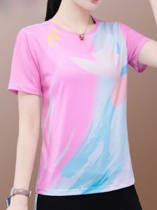 Áo Thun Tay Ngắn Ice Silk Nhanh Khô Mùa Hè 2025 Cho Nữ Dáng Rộng Mỏng Thể Thao T-shirt Cổ Tròn Thường Ngày Bằng Polyester