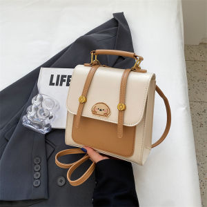 Korean Style Color Block Fashion Handbag Womens Backpack School Bag Cartoon Bear Crossbody Bag for Students Casual Purse