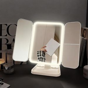 Trifold Makeup Mirror LED Lights Dorm Dressing Mirror Beauty Light up Your Fill Light with Smart Complementary Makeup Mirror Tri