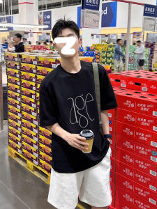 Loose Fit Pure Cotton round Neck Short Sleeve T-Shirt Mens Summer New Style American Trendy Brand Lin Bei Standard Edition