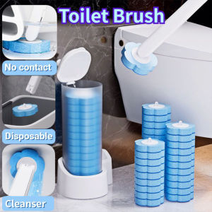 【BUY 1 TAKE 6】 Disposable Toilet Brush Set with 6 Refills Toilet Cleaning Brush with Holder & Handle for Bathroom Toilet Brush disposable toilet bowl cleaning brush set cleaner system stain remover with long holder wall liquid refill tablets heavy duty