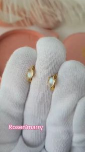 Rosenmarry/ต่างหูห่วงพลอยมูนสโตนเลือปฟ้าแท้ ตัวเรือนเงินแท้925ชุบทอง พลอยแท้เสริมดวง  ของขวัญ  ต่างหูห่วง RE091