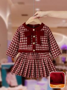 Princess Style Two-Piece Set Thickened Autumn Winter Childrens Clothing Baby New Years Outfit Girls Skirt Korean Style
