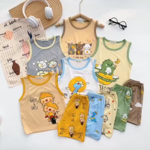 Bộ Quần Áo Trẻ Em Ba Lỗ Hiệu NATUCO Vải Thun Lạnh Mềm Mát In Hình Động Vật Cho Bé 0-8 Tuổi BL-IN74