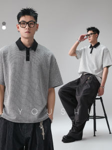 Tagkita | Plaid Jacquard Contrast Collar Loose Polo Shirt