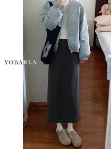 Gray Woolen A-Line Mini Skirt Womens Spring New plus Size Slimming Drapey Pear Shaped Body Mid-Length Korean Style High Waist