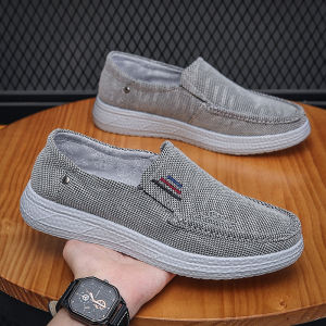 Mens Slip-On Anti-Slip Shoes Beijing Style Canvas Shoes Comfortable Breathable Casual Loafers for Dad And Elderly