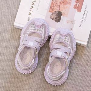 Breathable Mesh Sporty Leather Girls Sandals Boys Sport Shoes Summer Low Cut Slip-On Childrens Footwear Airy Comfortable Footwear