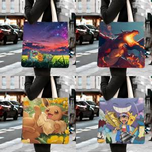 Bandai | Pokemon Flareon Storage Bags Tote Bag Travel Summer Beach Shoulder Bag Reusable Grocery Shopping Bag Anime Artwork