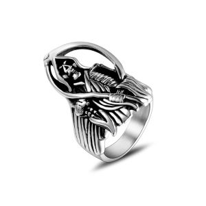 Vintage Unique Grim Reaper Skull Ring for Men Gothic 316L Stainless Steel Death Skull Rings Cool Domineering Jewelry Wholesale