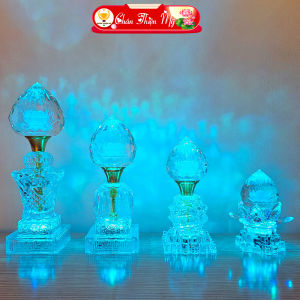 Đèn Pha Lê Quả Đào Nguyên Khối Có Led Đổi Màu CHÂN THIỆN MỸ Đồ Thờ Cúng Trang Trí Bàn Thờ Gia Tiên Cao Cấp