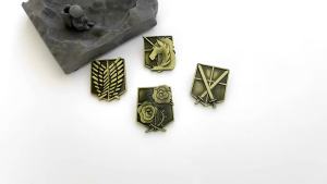 Bandai | Vintage Bronze Shield Enamel Pin Collection Anime Military Crest Lapel Brooches Hard Badges with Wings Rose Cross Swords