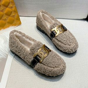 2025 New Womens Furry Shoes Winter Outdoor Wear Thick Bottom Lamb Velvet Bean Bean Shoes Pregnant Women Large Size Shoes 41 to 43