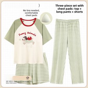 Miiow | Catwoman Summer Sleepwear Womens Home Clothes Set Cute Cartoon Three-piece Womens Style Can Be Worn Outside Short Sleeve Round Neck