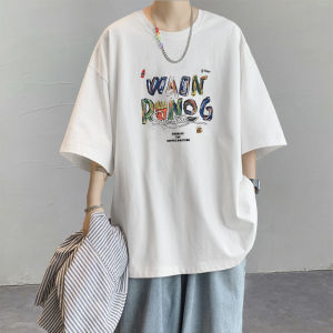 American Style Pure Cotton Short Sleeve T-Shirt Mens Summer Heavyweight Trendy Print Loose Versatile Half Sleeve Body Shirt