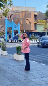 LAURA Blouse Batik Wanita Baju Kerja Kondangan Terbaru Lengan Panjang Include Belt Motif Jumputan